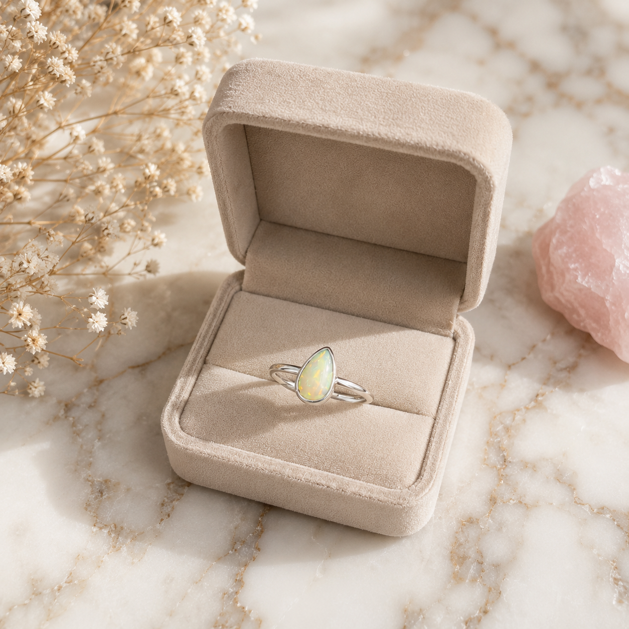 Anillo Ajustable de Ópalo Etíope en Gota Plata .925