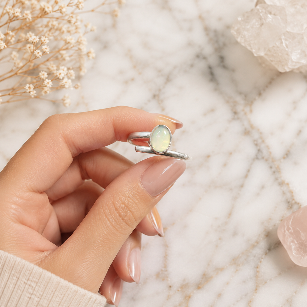 Anillo Ajustable de Ópalo Etíope en Plata .925