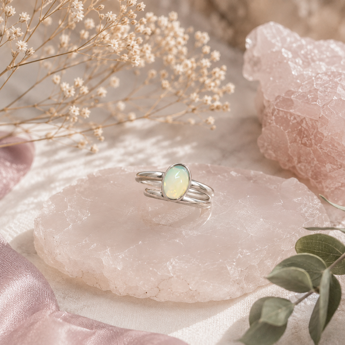 Anillo Ajustable de Ópalo Etíope en Plata .925