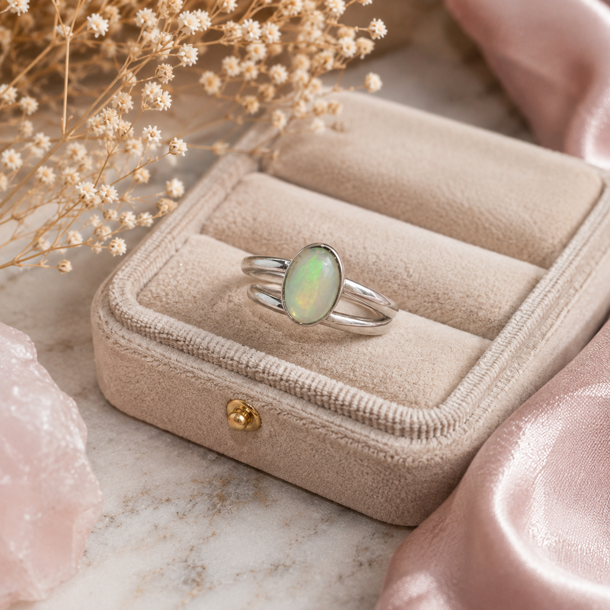 Anillo Ajustable de Ópalo Etíope en Plata .925