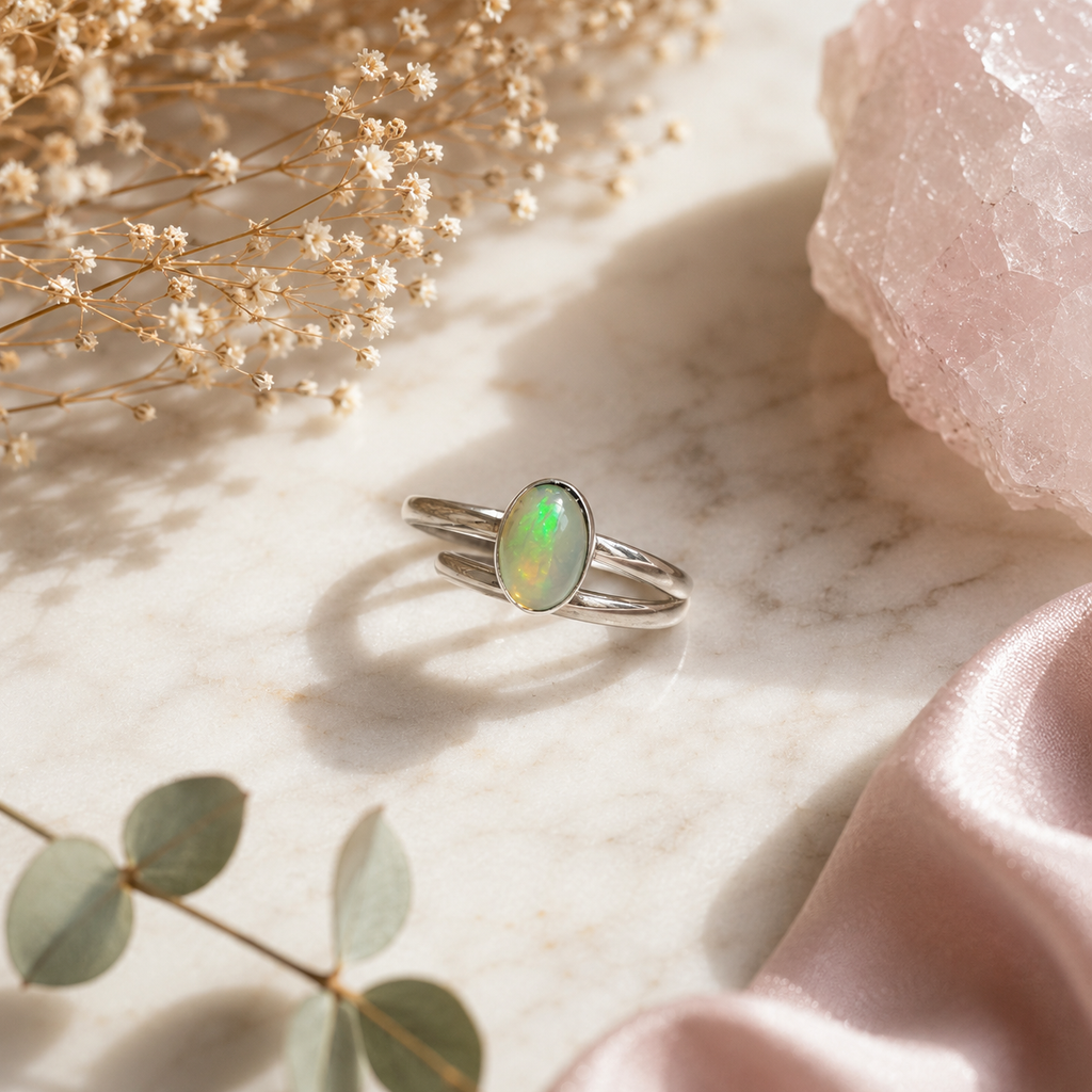 Anillo Ajustable de Ópalo Etíope en Plata .925