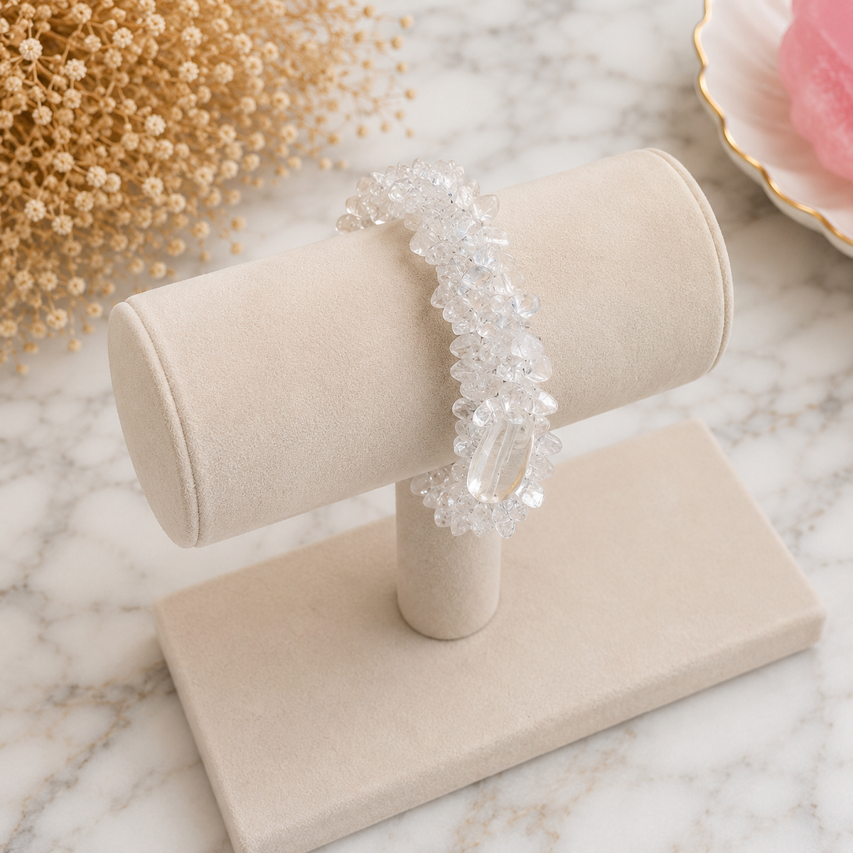 Brazalete de Cuarzo Blanco Natural en Chip