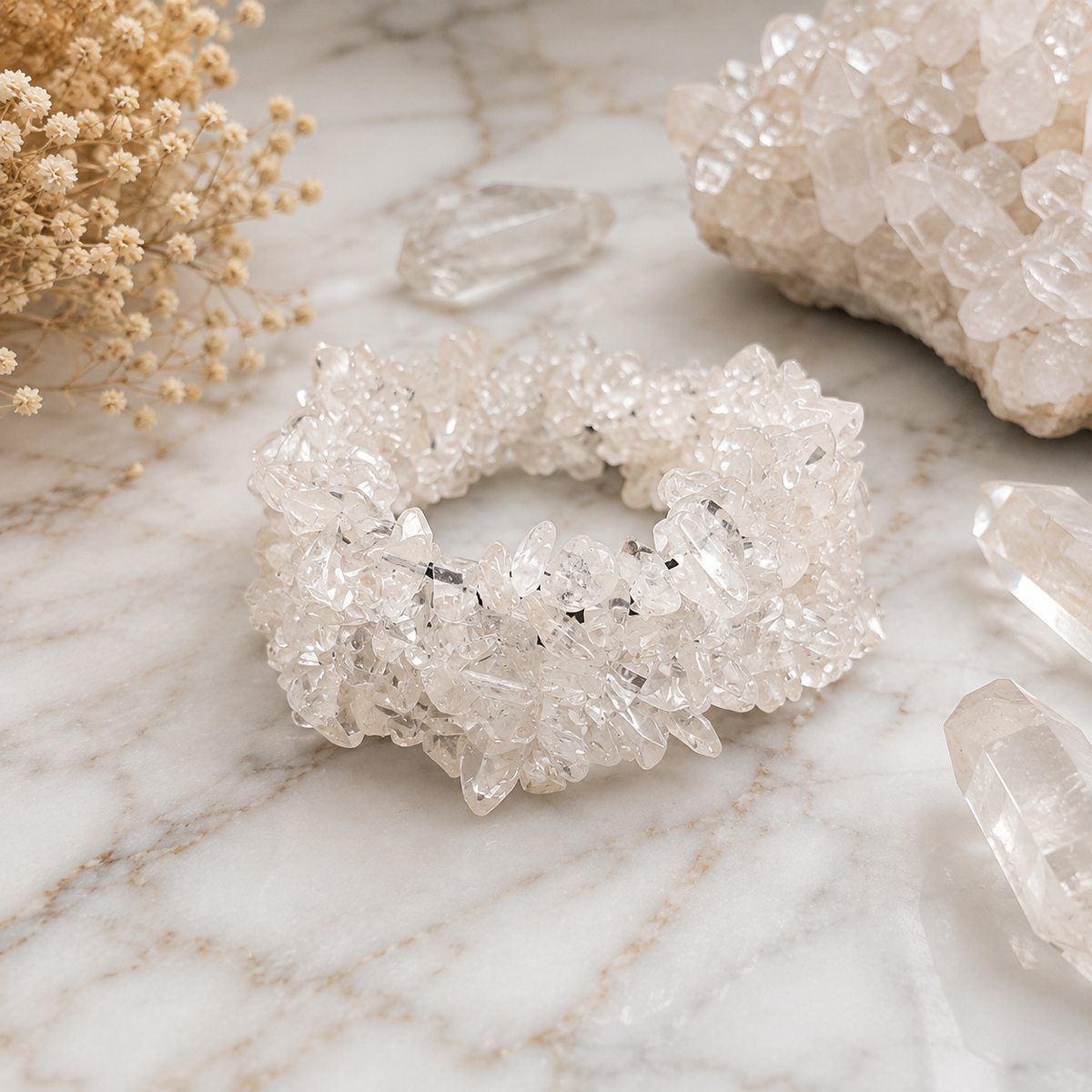 Brazalete de Cuarzo Blanco Natural en Chip