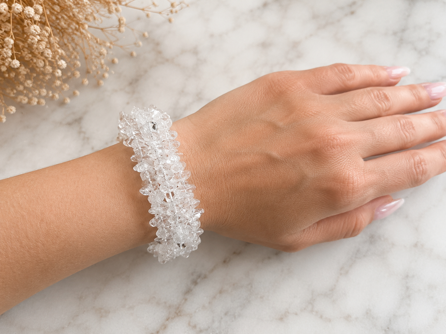 Brazalete de Cuarzo Blanco Natural en Chip