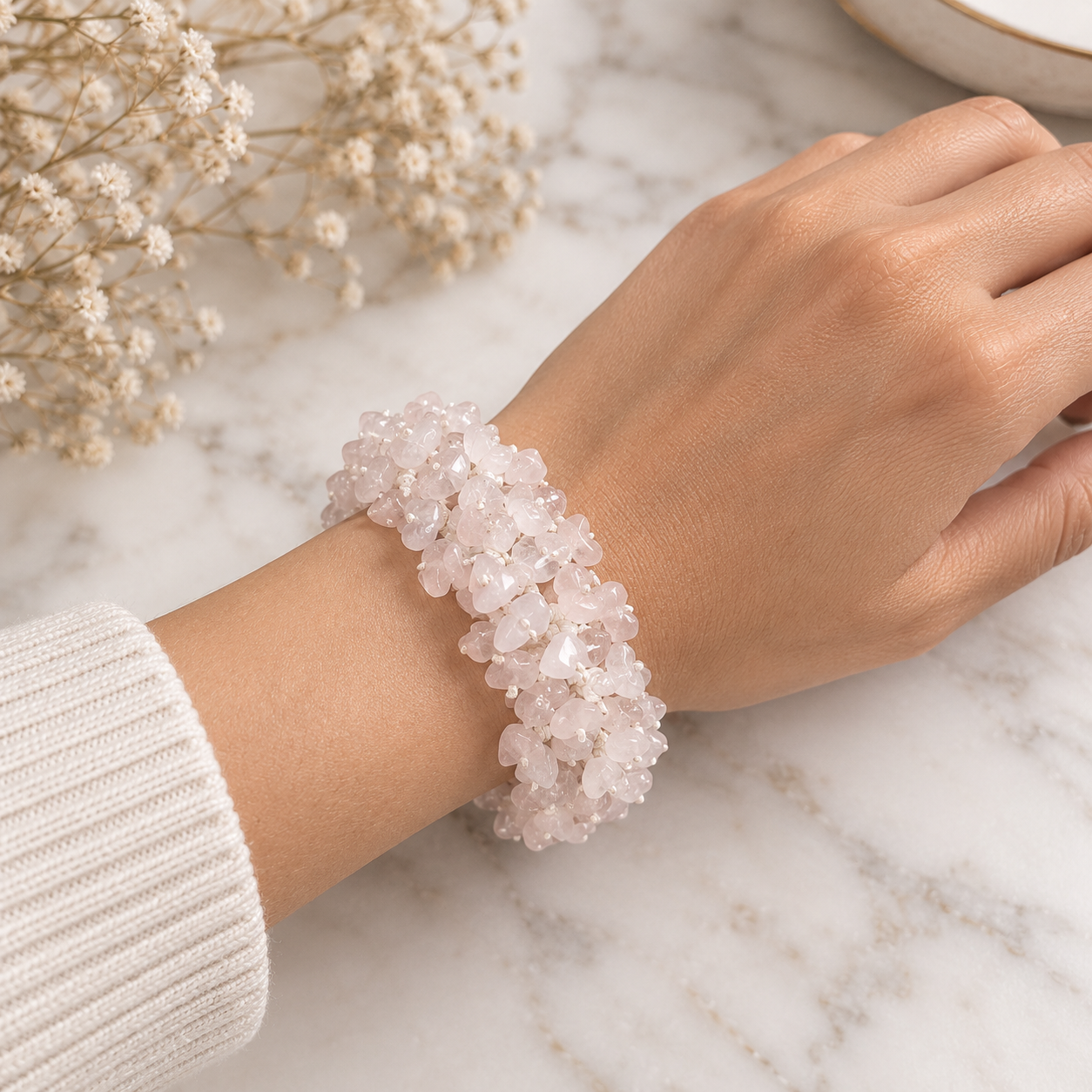 Brazalete Cuarzo Rosa