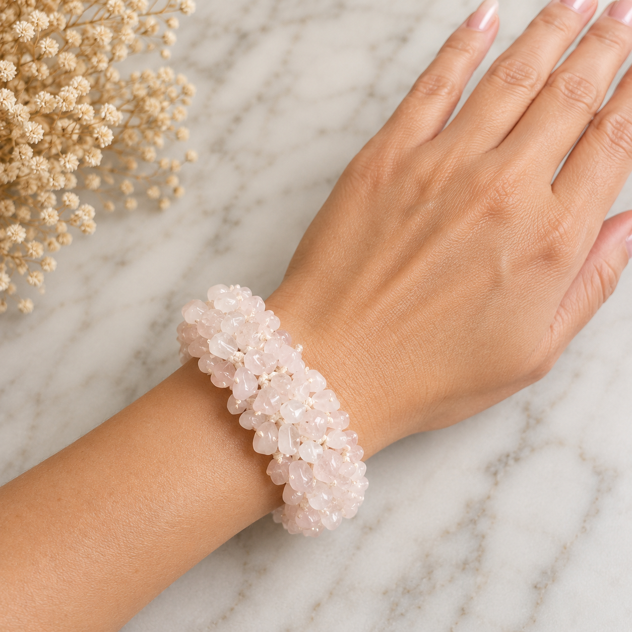 Brazalete Cuarzo Rosa