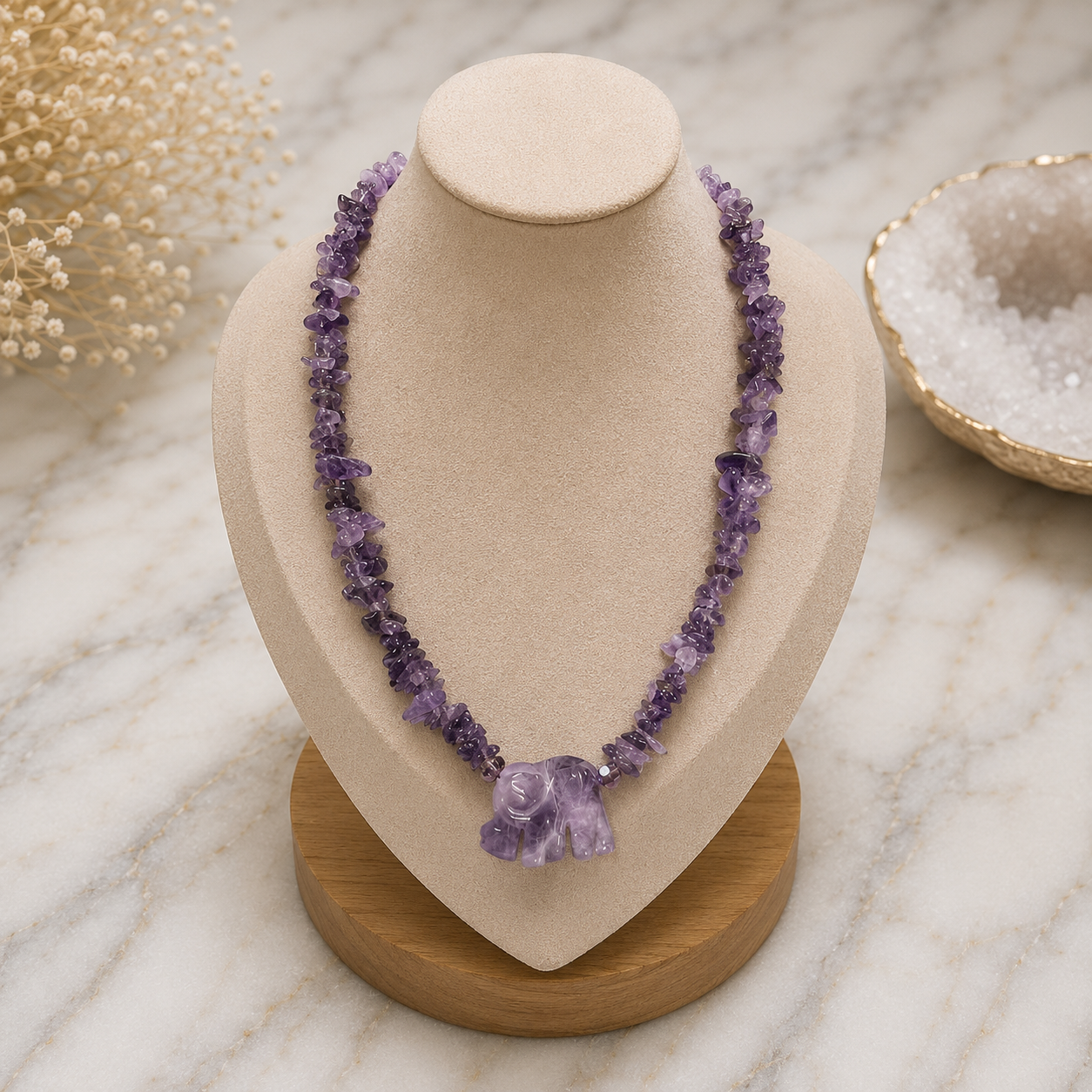 Collar Amatista Chip con Elefante