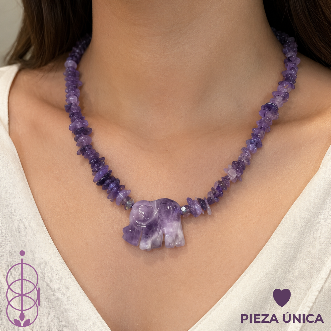 Collar Amatista Chip con Elefante