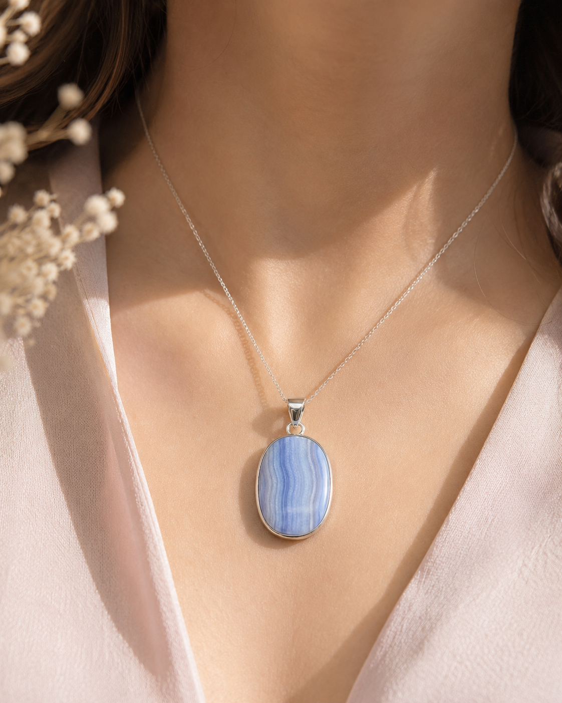Dije Ágata Blue Lace Plata