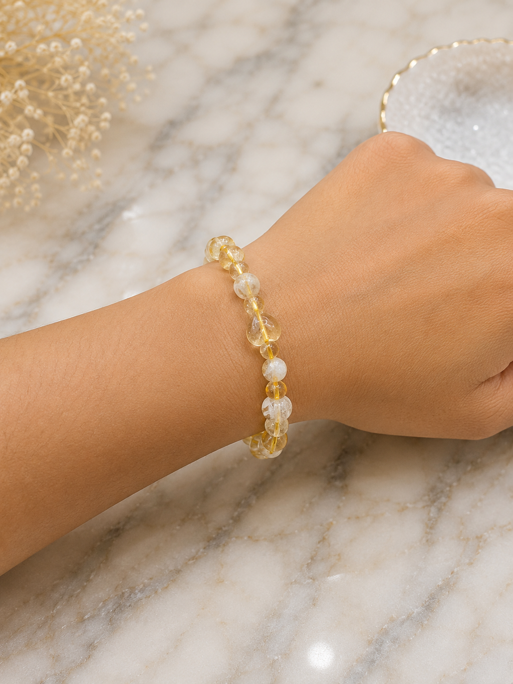 Pulsera Citrino con Corazones y Esfera
