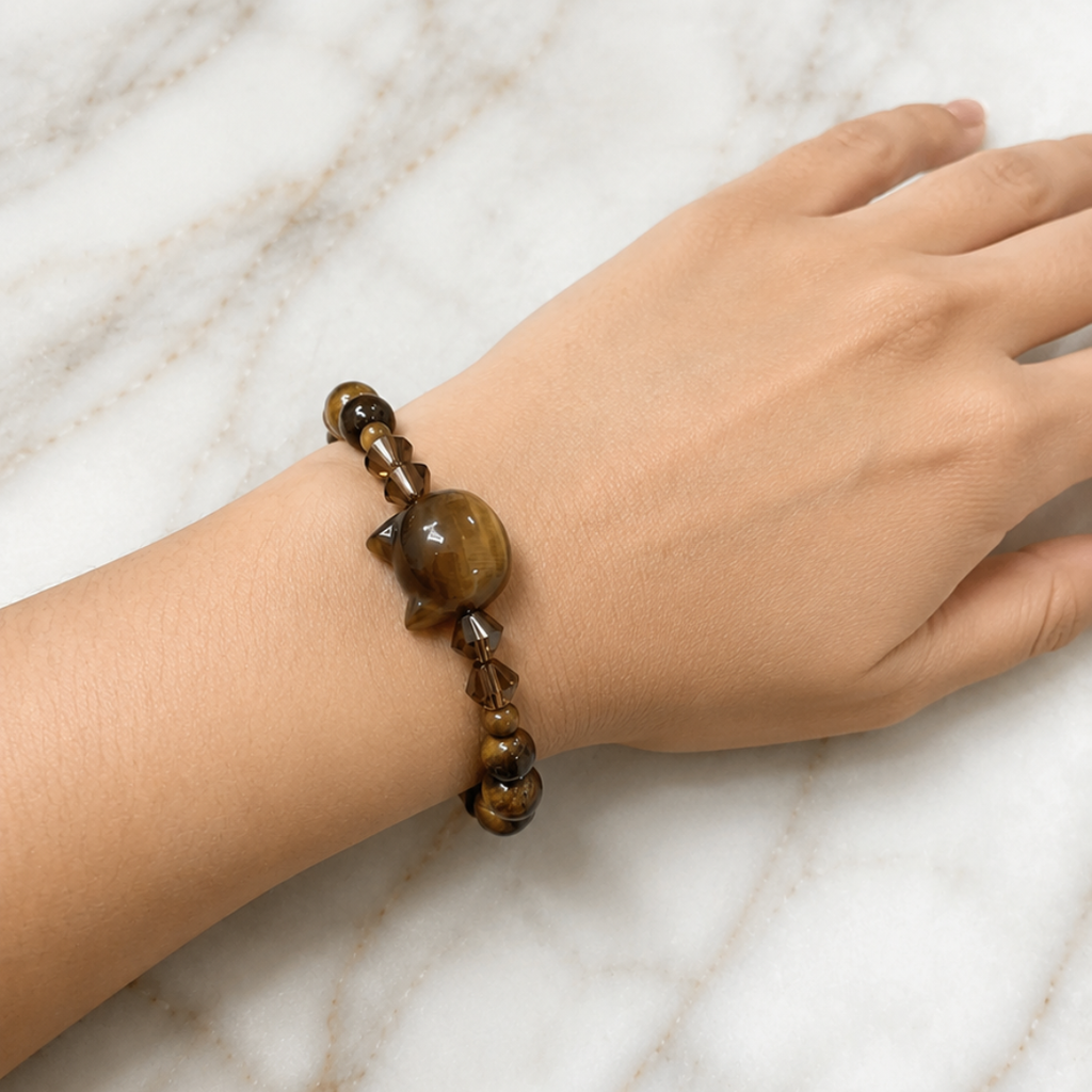 Pulsera Ojo de Tigre con Gatito — Adulto