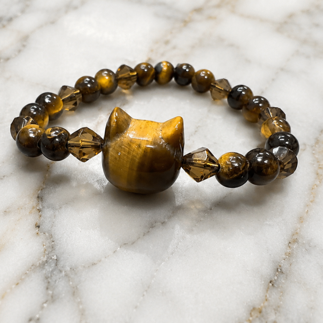Pulsera Ojo de Tigre con Gatito — Niña