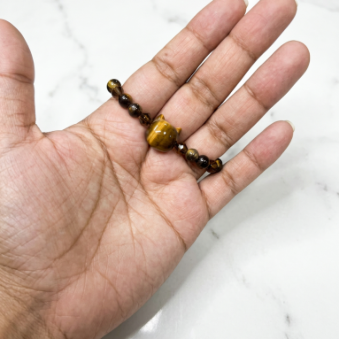 Pulsera Ojo de Tigre con Gatito — Niña